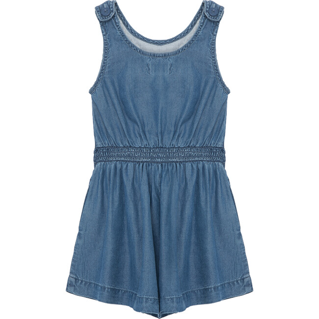 Embroidered Florals Romper, Indigo - Rompers - 2