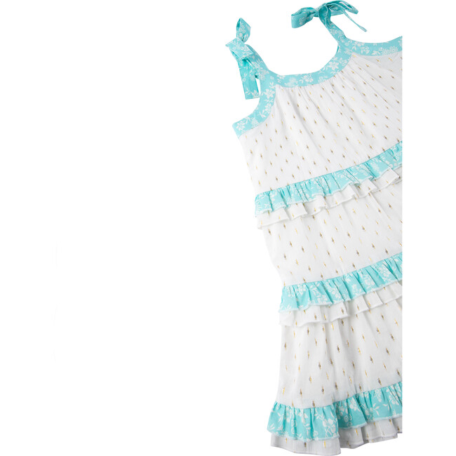 Tiered Metallic Ditsy Dress, White - Dresses - 3