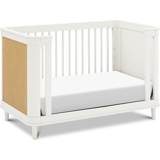 Marin with Cane 3-in-1 Convertible Crib, Warm White and Honey Cane - Cribs - 3