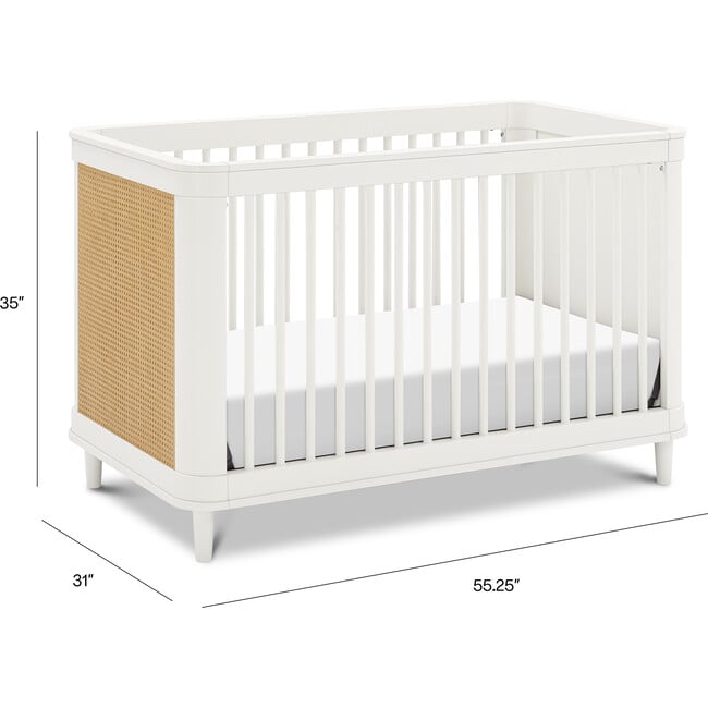 Marin with Cane 3-in-1 Convertible Crib, Warm White and Honey Cane - Cribs - 4