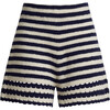 Women's Lara Crochet Stripe Short, Ivory + Navy Stripe - Shorts - 1 - thumbnail