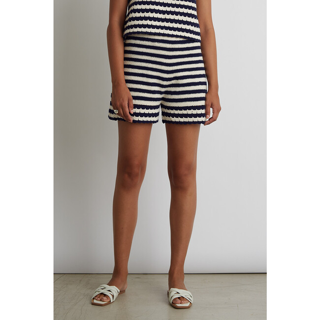 Women's Lara Crochet Stripe Short, Ivory + Navy Stripe - Shorts - 2