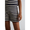 Women's Lara Crochet Stripe Short, Ivory + Navy Stripe - Shorts - 4