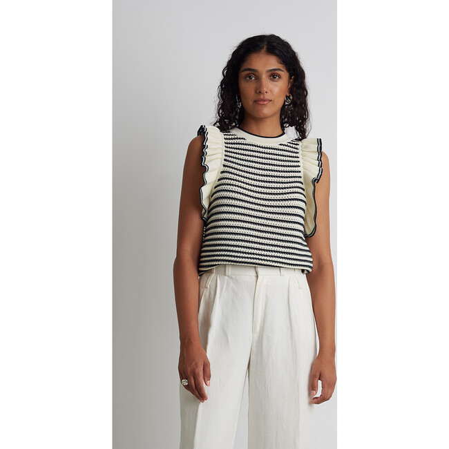 Women's Viola Stripe Tank, Ivory + Navy Stripe - Tank Tops - 2