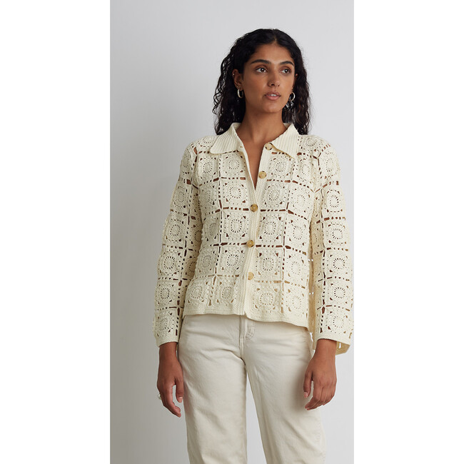 Women's Tasha Crochet Jacket, Ivory - Sweaters - 2