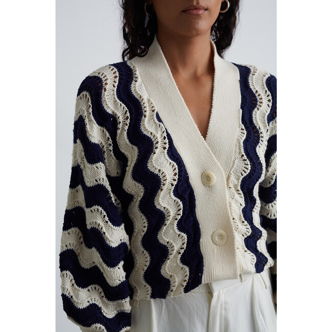 Women's Luna Cardi, Ivory + Navy Combo - Cardigans - 4