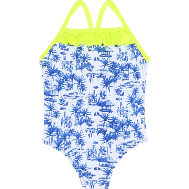 Java Straight Neck One-Piece Swimsuit, Toile De Jouy Balinaise Inspiration