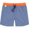 Meno Fluorescent Waist Print Swim Trunk, Blue Olympe - Swim Trunks - 1 - thumbnail