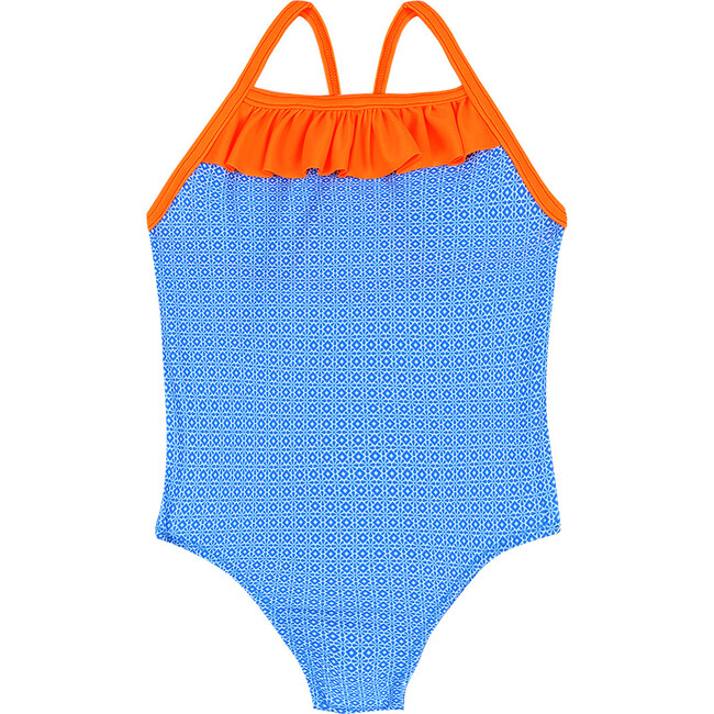 Java Straight Neck One-Piece Swimsuit, Sky Blue Azulejos