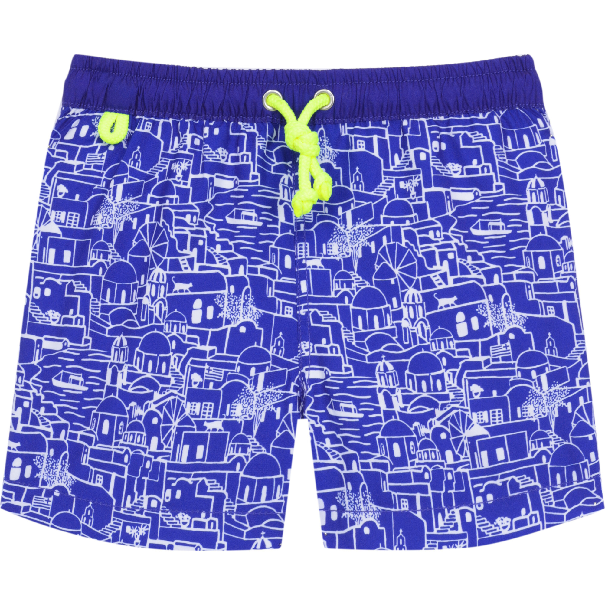 Meno Fluorescent Waist Print Swim Trunk, Folegandros - Swim Trunks - 1