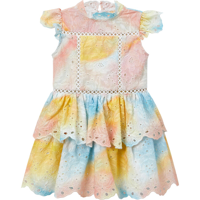 Lucette Tie-Dye Flutter Sleeve Baby Mini Dress, Multicolor