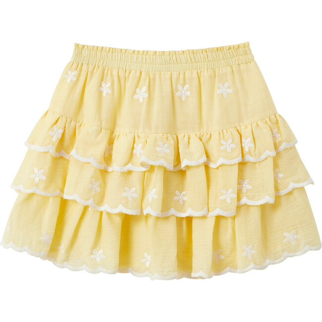 Lunette Floral Embroidered Mini Skirt, Lemon