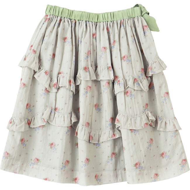 Azalea Silk Tie Waist Print Skirt, Rose Bouquet And Green - Skirts - 2