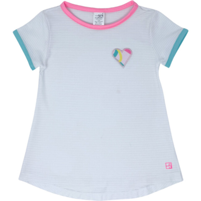 Bridget Basic Short Sleeve T-Shirt, White, Turquoise And Pink