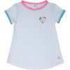 Bridget Basic Short Sleeve T-Shirt, White, Turquoise And Pink - Shirts - 1 - thumbnail