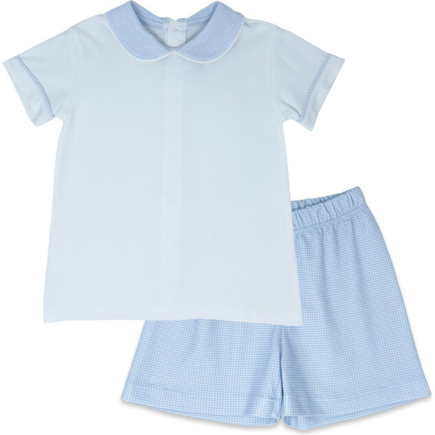 Sibley Mini Gingham Shirt And Short Set, Blue
