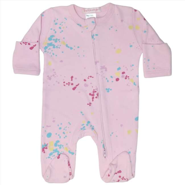 Baby Zipper Footie, Multi Splatter Pink