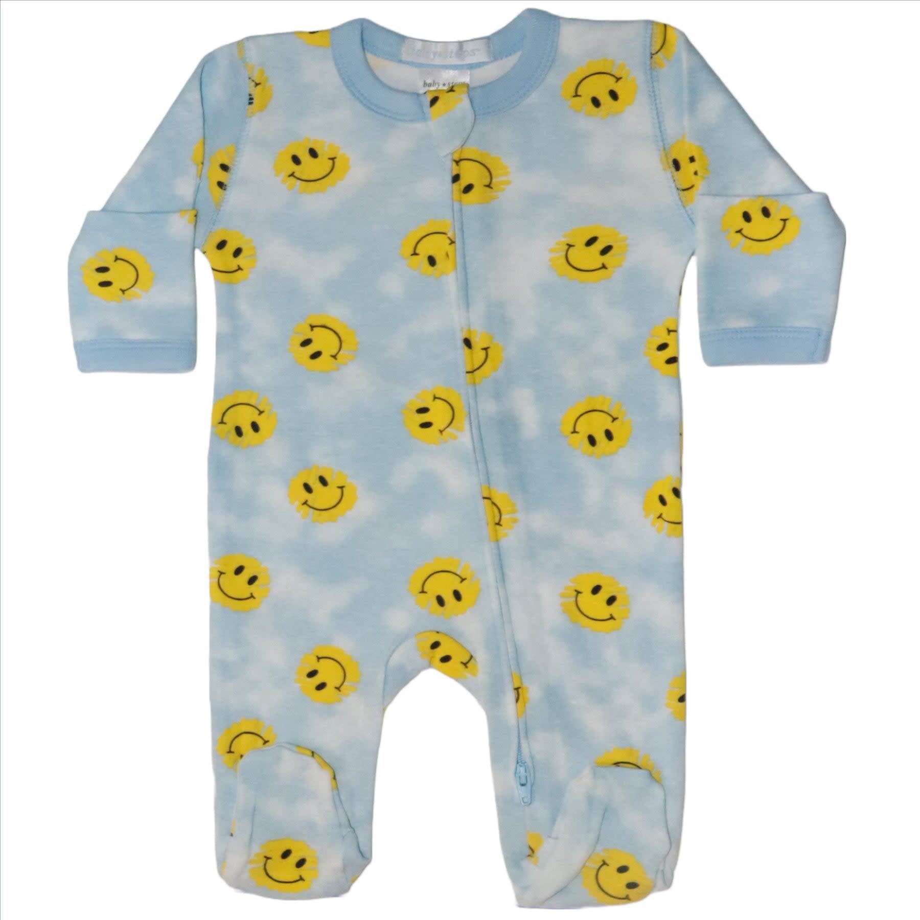 Baby Zipper Footie, Happy Scribble Blue - Footie Pajamas - 1