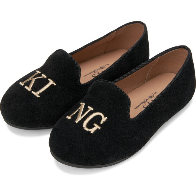 Milo Velvet Round Toe 'KING' Embroidered Loafers, Black And King