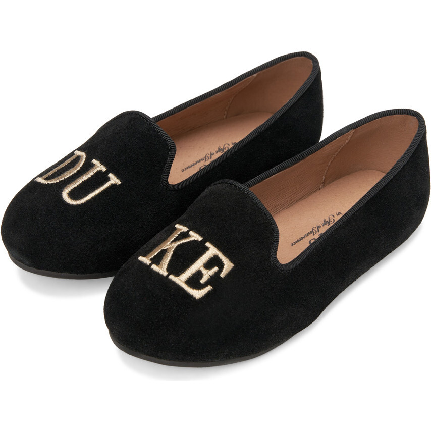 Milo Velvet Round Toe 'DUKE' Embroidered Loafers, Black And Duke - Loafers - 1