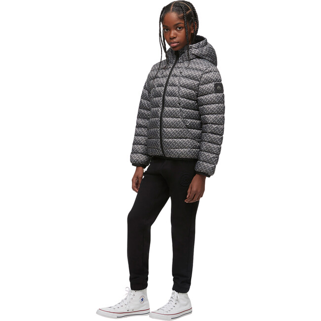 Air Down Printed Jacket With Integrated Hood, Grey - Jackets - 1