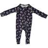 Ditsy Floral Foldover Feet Bamboo Sleeper, Grey Blue - Rompers - 1 - thumbnail