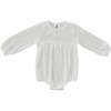 Coconut Muslin Long Sleeve Eyelet Back Romper, White - Rompers - 1 - thumbnail