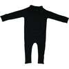 The "Jet" Foldover Cuff Bamboo Romper, Black - Rompers - 1 - thumbnail