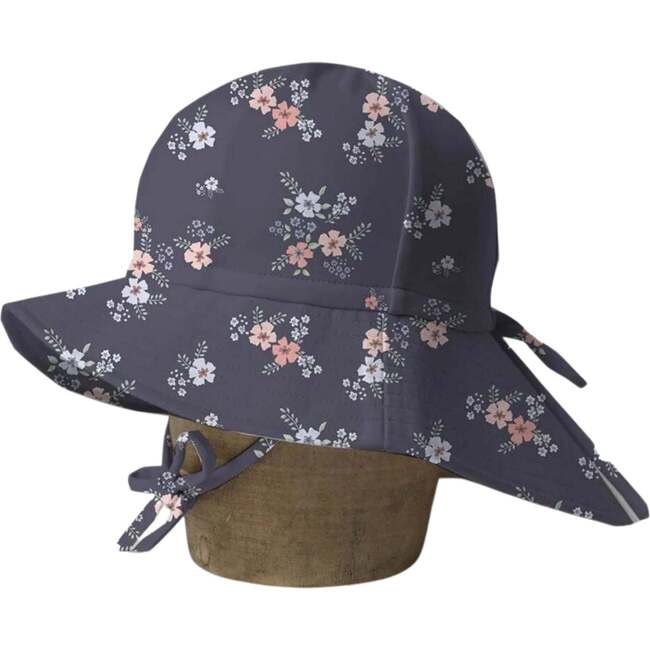 Ditsy Floral Tie-Strap Swim Hat, Grey Blue