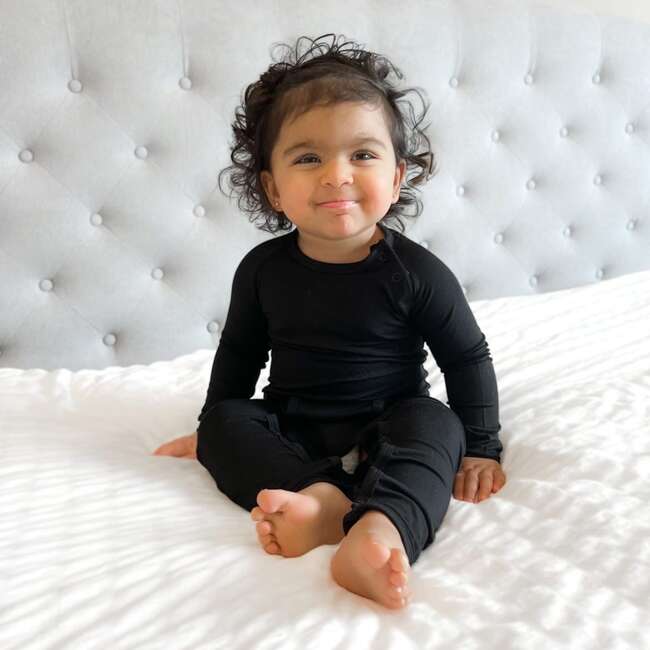 The "Jet" Foldover Cuff Bamboo Romper, Black - Rompers - 2