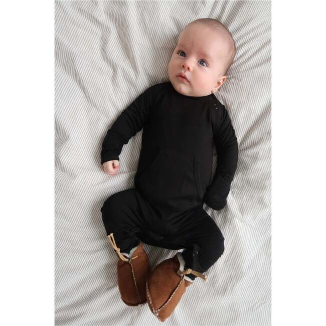 The "Jet" Foldover Cuff Bamboo Romper, Black - Rompers - 3