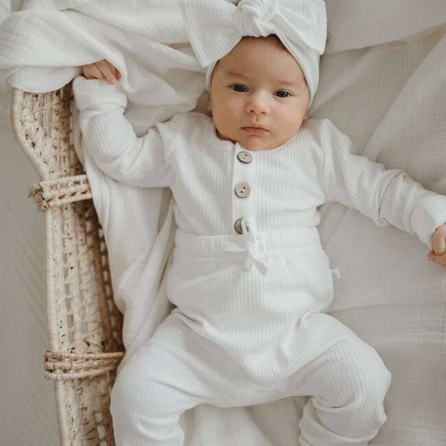 Organic Cotton Ribbed Long Sleeve 2-Piece Set, Coconut - Mixed Apparel Set - 3