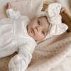 Coconut Muslin Long Sleeve Eyelet Back Romper, White - Rompers - 3