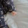 Ditsy Floral Foldover Feet Bamboo Sleeper, Grey Blue - Rompers - 4 - thumbnail
