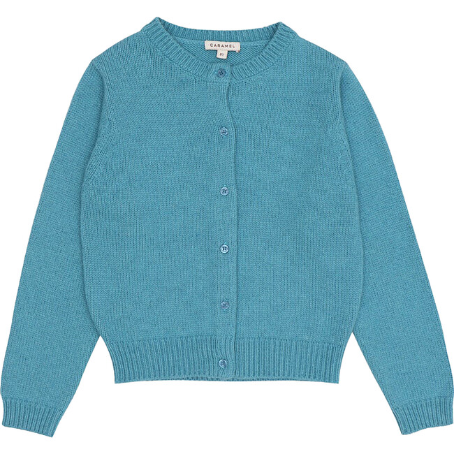 Rosa Crew Neck Button-Up Cardigan, Turquoise - Cardigans - 1
