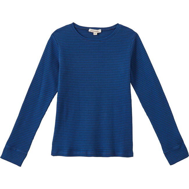 Kishon Baby Long Cuff Sleeve Stripe T-Shirt, Charcoal And Electric Blue