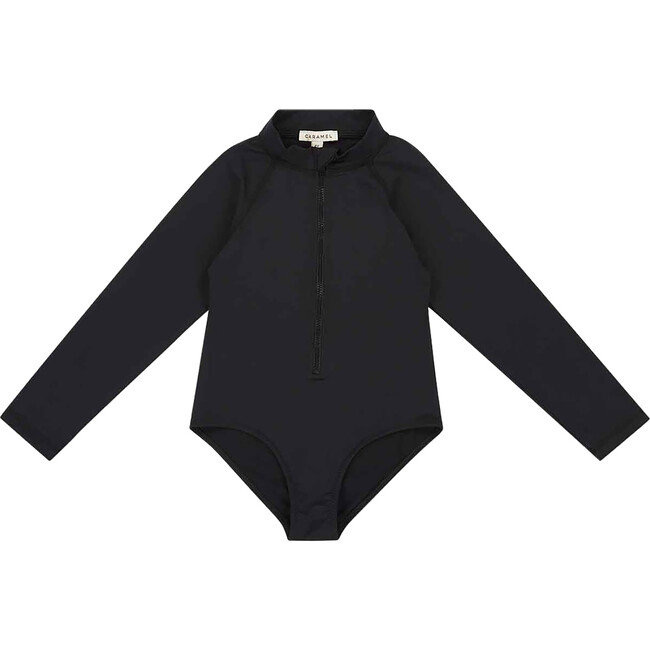 Dill Zip-Up Long Sleeve Swimsuit, Black