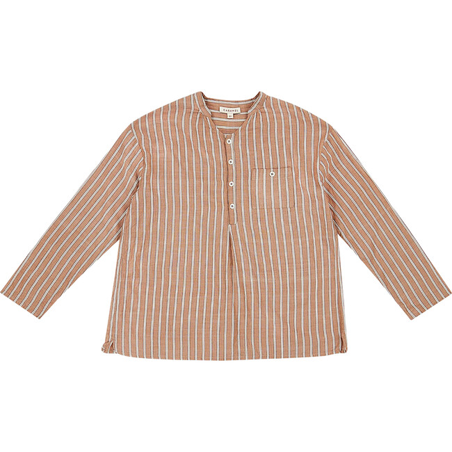 Adonis Collarless Stripe Shirt, Beige