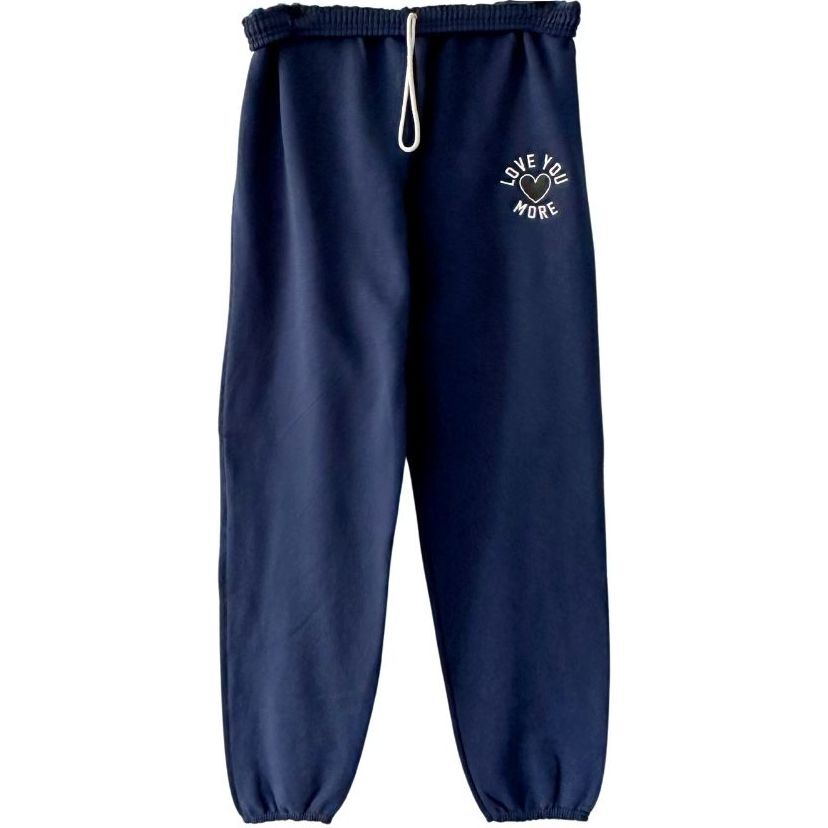 Women's Embroidered Love U More Sweatpants, Navy - Sweatpants - 1