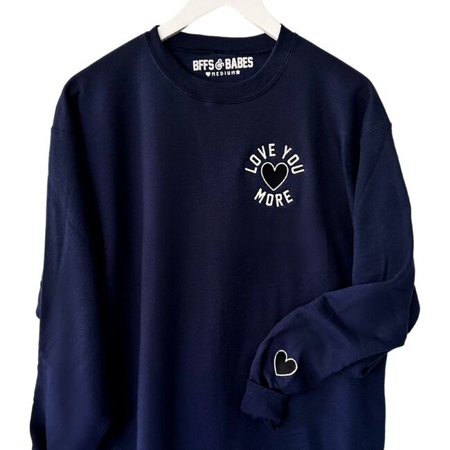 Women's Embroidered Love u More Sweatshirt, Navy - Sweatshirts - 2