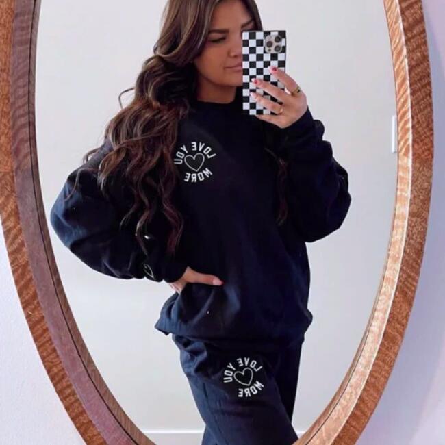 Women's Embroidered Love u More Sweatshirt, Navy - Sweatshirts - 3