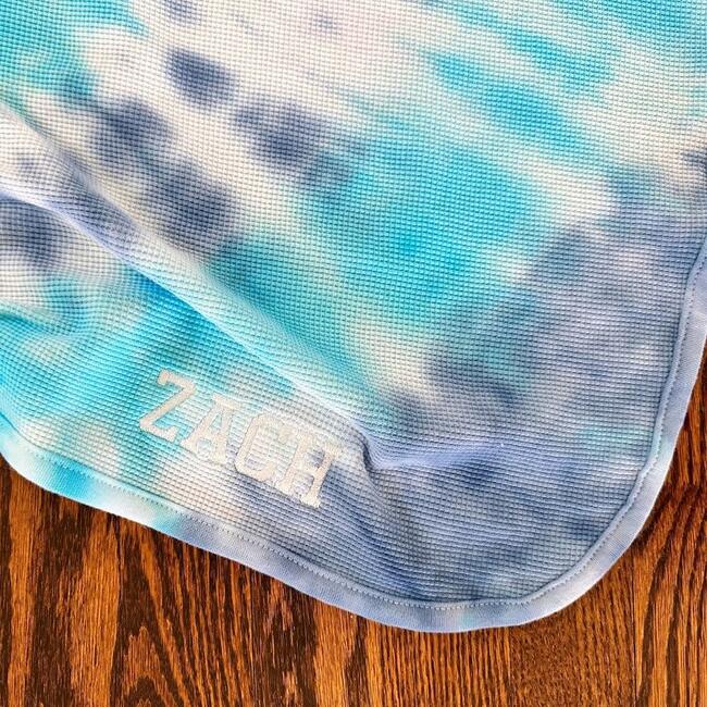 Personalized Embroidered Tie-Dye Swaddle, Blues - Swaddles - 3