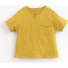 Front Pocket Unfinished Hem Tee, Mustard - Tees - 1 - thumbnail