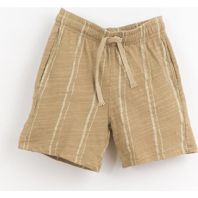 Monochormatic Drawstring Striped Shorts, Tan