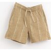 Monochormatic Drawstring Striped Shorts, Tan - Shorts - 1 - thumbnail