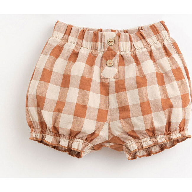 Woven Cinched Waist Checked Shorts, Red And Pink