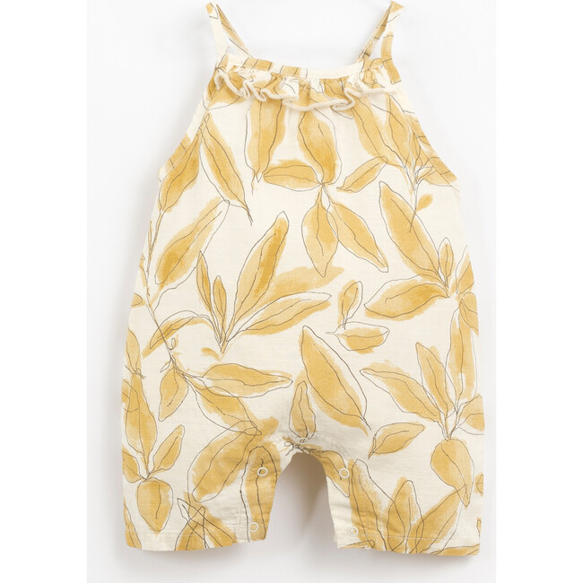 All-Over Leaf Illustration Graphic Print Ruffle Overalls, Multicolors