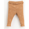 Ribbed Ruffle Waist Letuce Hem Leggings, Brown And White - Leggings - 1 - thumbnail