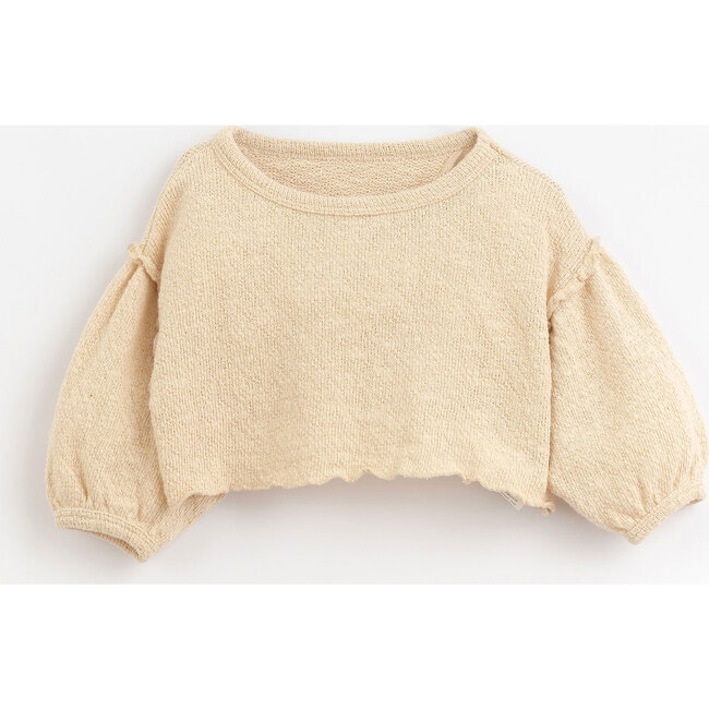 Elongated Neck Ruffle Arm Bell Sleeve Sweater, Natural