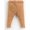 Ribbed Ruffle Waist Letuce Hem Leggings, Brown And White - Leggings - 2